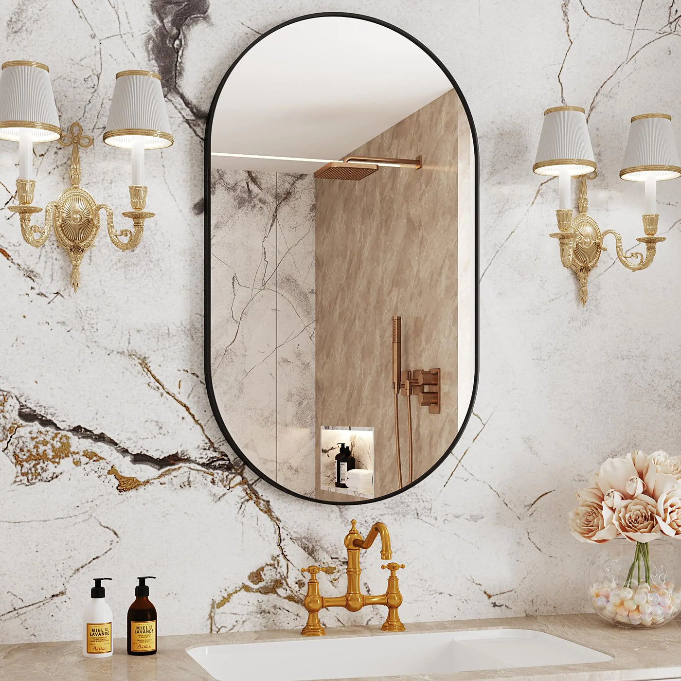 Elite Oval Black Bathroom Mirror